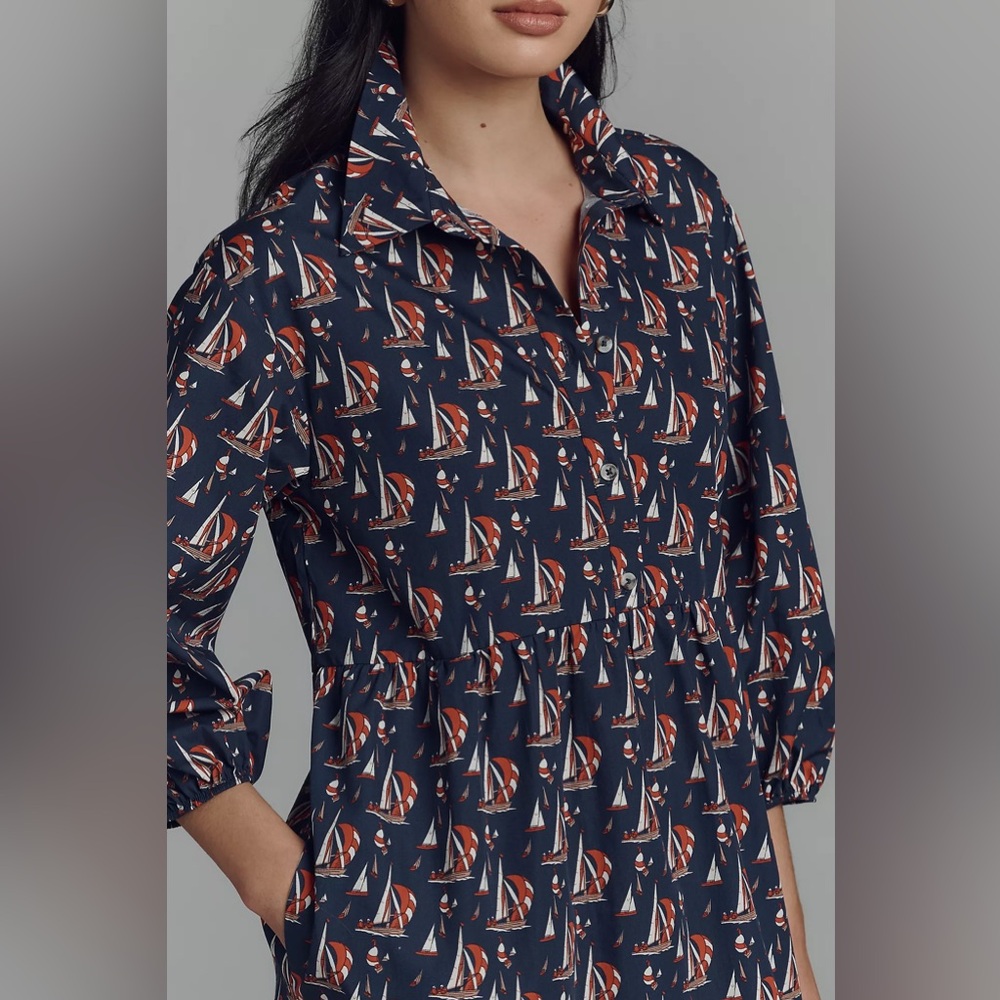 Anthropologie Maeve The Bettina Tiered Midi Dress Sailboat Print Size S - Picture 4 of 13